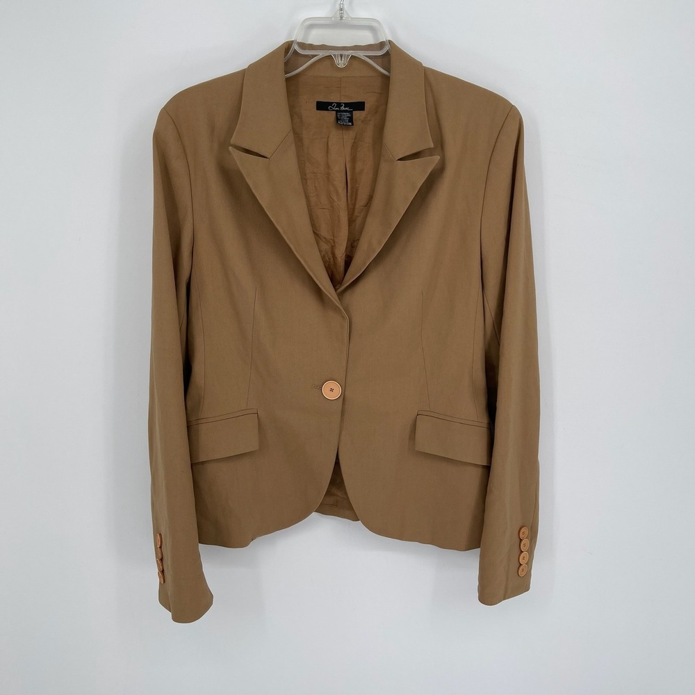 Zara Basic Women's Tan Single Button Notch Lapel Career Blazer Jacket Size L
